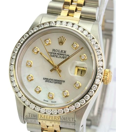 rolex datejust 16233 two tone diamond bezel watch|rolex 16233 price guide.